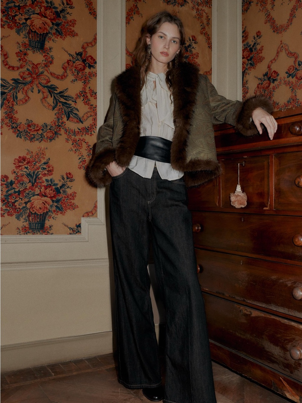 Zara Embroidered Faux Fur Lined Jacket